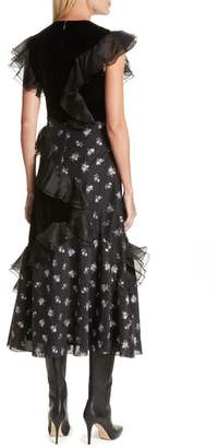 Rebecca Taylor Velvet Floral Jacquard Midi Dress