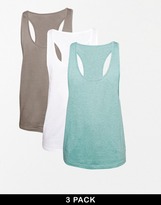 Thumbnail for your product : ASOS Tank With Extreme Racer Back 3 Pack SAVE 22%