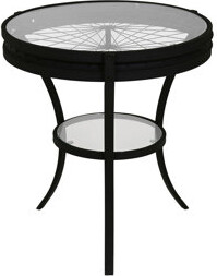 Red Barrel Studio Accent Table Side End Nightstand Lamp Round Living Room Bedroom Clear Tempered Glass Black Metal Transitional