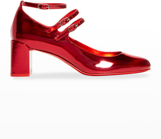 Christian Louboutin Vernica Iridescent Mary Jane Red Sole Pumps