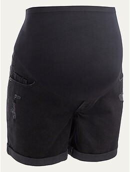 Old Navy Maternity Full-Panel Boyfriend Black Ripped Jean Shorts -- 5-inch inseam