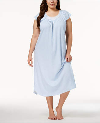Miss Elaine Plus Size Knit Embroidered-Rose Nightgown