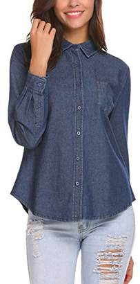 Zeagoo Women's Casual Button Down Long Sleeve Chambray Denim Pocket Shirt