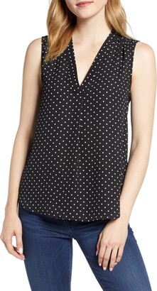 Vince Camuto Womens Black Sleeveless Printed Layered Blouse Top L BHFO 6254