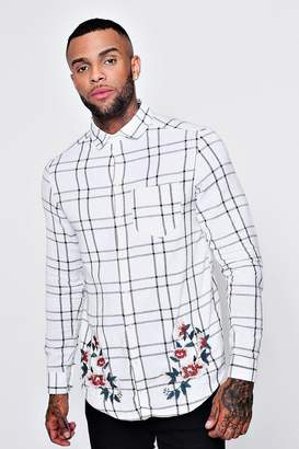 Floral Embroidered Check Long Sleeve Shirt