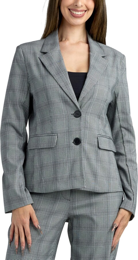 BCX Junior's Millennium Notch Collar Check Blazer