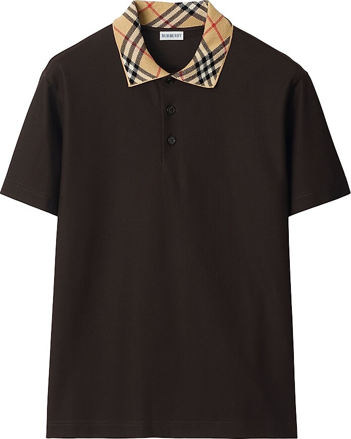 Men's Evan Check Collar Polo Shirt - Clove Brown - Size Large