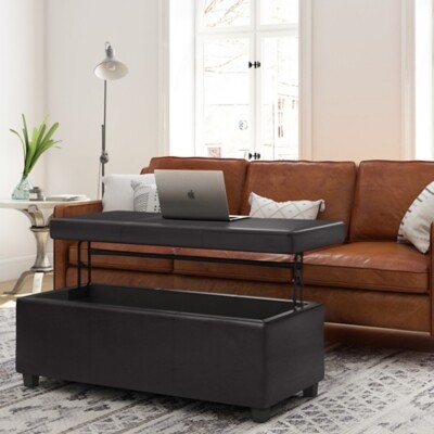 Simpli Home SIMPLIHOME Amelia 33 Inch Wide Transitional Rectangle Storage  Ottoman Bench in Tanners Brown Vegan Faux Leather - ShopStyle