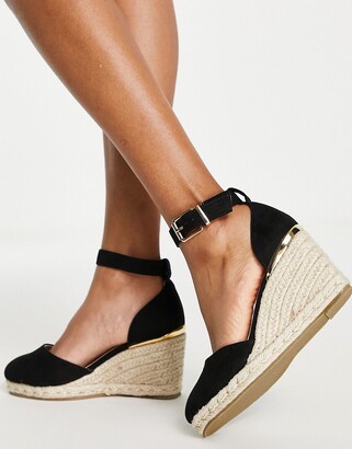 Truffle Collection wide fit closed toe wedges in black - ShopStyle