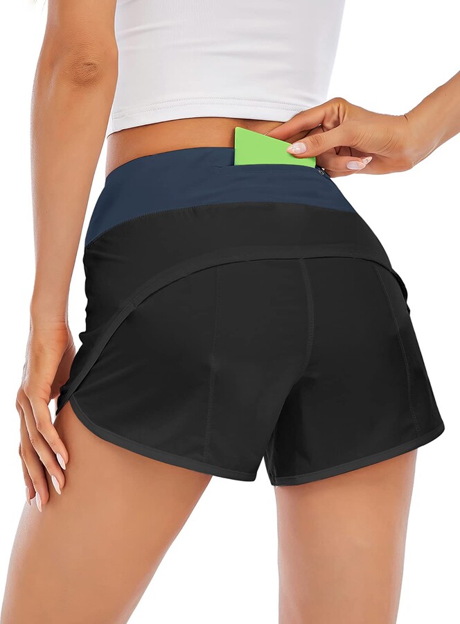 EOULAWEY Women Running Shorts with Zipper Pocket Quick-Dry Lounge Workout Athletic Gym Shorts for Women 