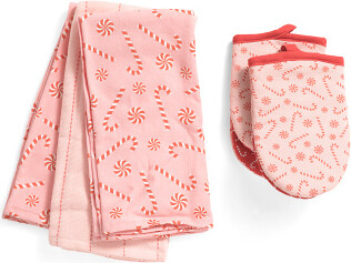 5pc Candy Toss Oven Mitt And Kitchen Towel Set | Polyester/Cotton
