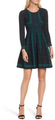 Eliza J Women's Pattern Double-Knit Fit & Flare Dress