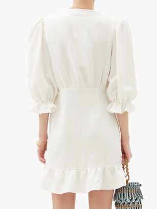 Adriana Degreas Plunge-neck Linen-blend Mini Dress - Ivory