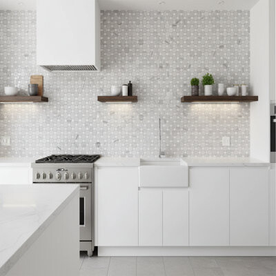 Mango Tile Tuscany 12" x 12" Marble Octagon and Dot Mosaic Wall & Floor Tile