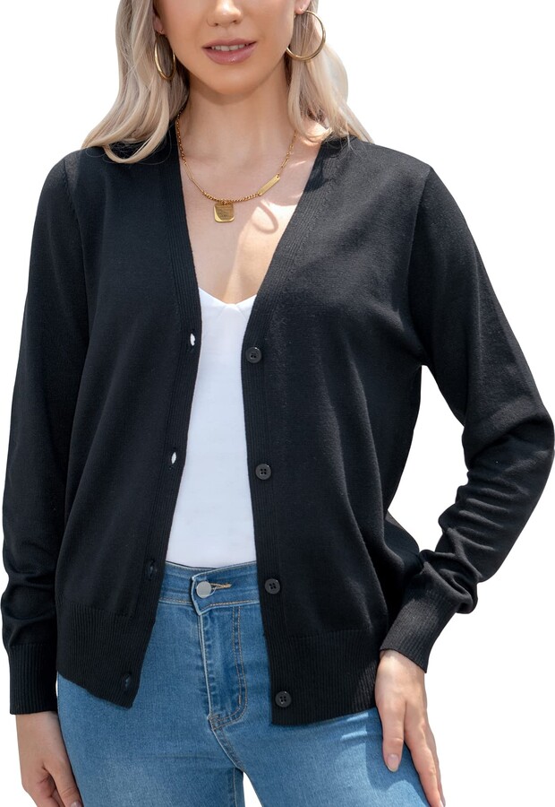 KNIT & CAST Black Cardigan Sweaters for Women: Lightweight Cardigans Open  Front Cardigan Button Down V Neck Cardigan for Women - ShopStyle