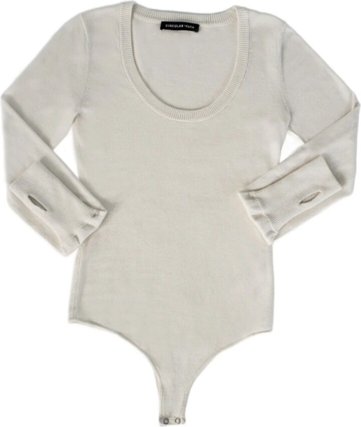 Circular Path Neutrals U Neck Long Sleeve Bodysuit - Cream - Tall