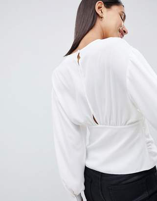 ASOS DESIGN v neck blouse with volume sleeve