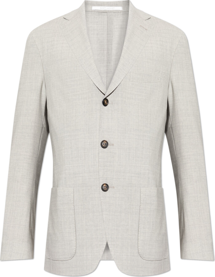 Eleventy Wool Blazer With Open Lapels, , - Grey