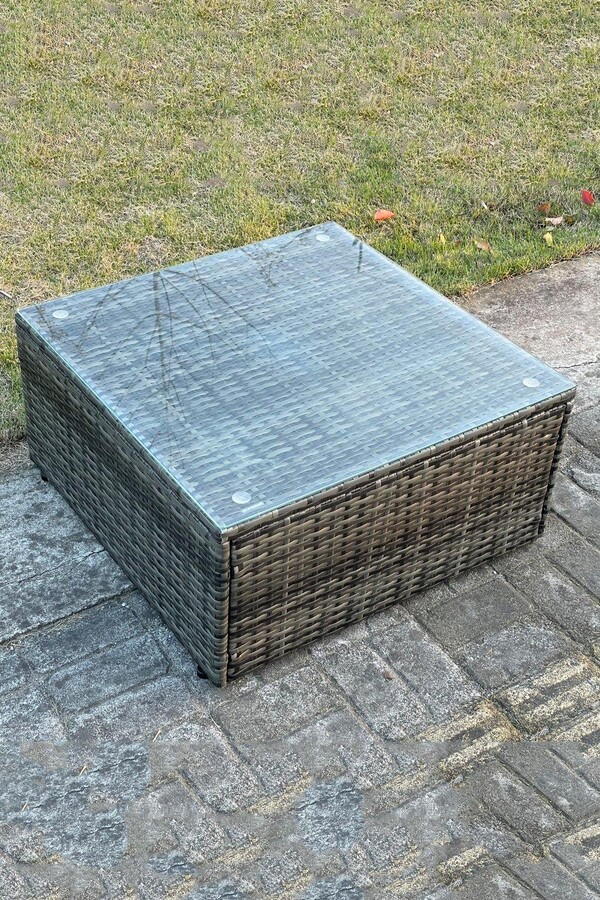 Fimous Dark Grey Mixed Square Rattan Coffee Table Tea Table Outdoor