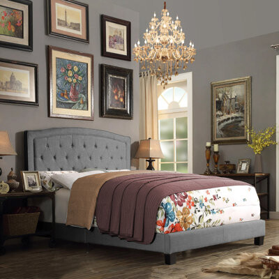Winston Porter 100% Linen Upholstered Tufted Upholstered Bed with Adjustable Height Headboard