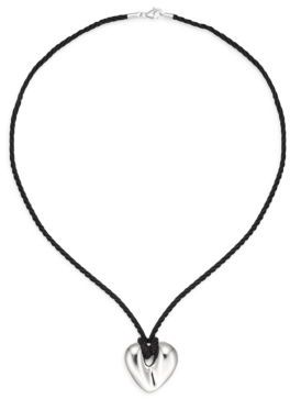 Saks Fifth Avenue Sterling Silver & Silk Cord Puffed Heart Necklace