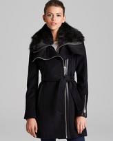 Thumbnail for your product : BCBGMAXAZRIA Coat - Asymmetric Belted Fur Collar