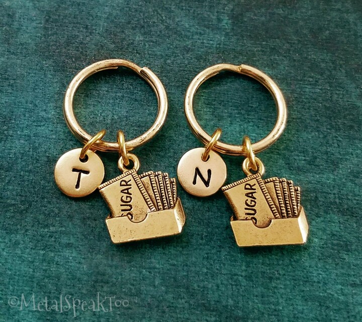 Etsy Sugar Keychain Set Of 2 Small Packet Charm Keychains Best Friend Couples Friendship Gift Boyfriend Initial