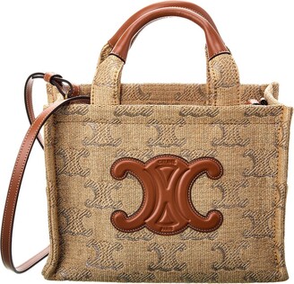 Celine Cabas Thais Small Raffia-Effect & Leather Tote