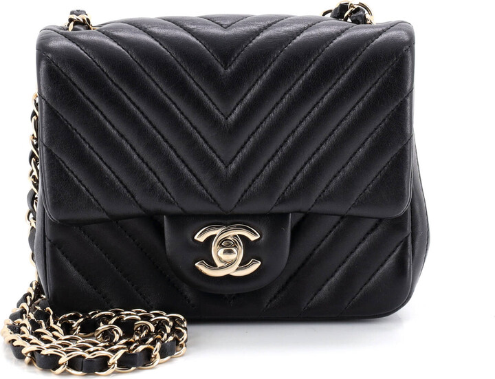 Chanel Square Classic Single Flap Bag Chevron Lambskin Mini