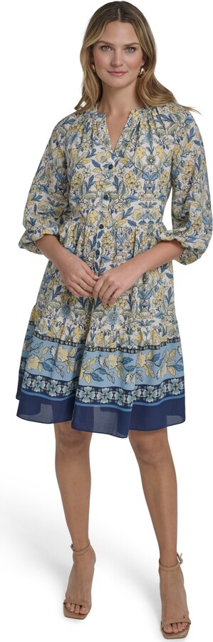 Jessica Howard Women's Button Placket Tiered Short Dress