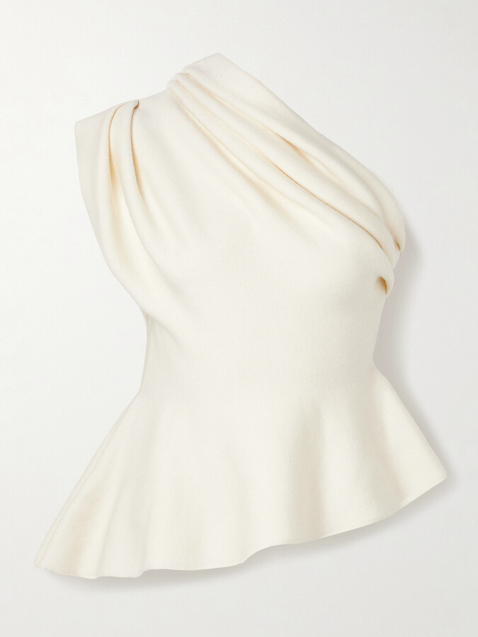 KHAITE Aimee Asymmetric One-shoulder Wool-blend Peplum Top - Cream