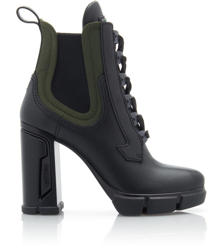 Prada Neoprene-Trimmed Leather Platform Ankle Boots - ShopStyle