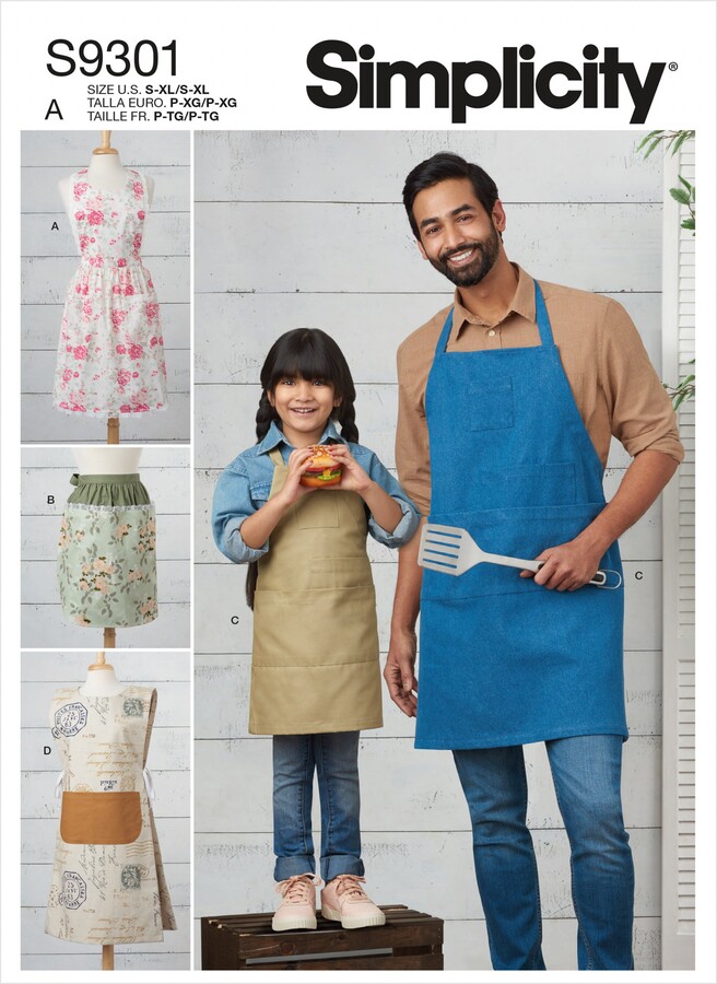 Dunelm Simplicity Adults and Kid's Aprons Sewing Pattern Off White