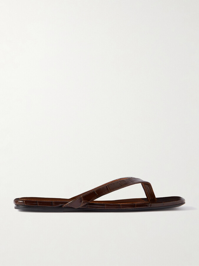 TOTEME - The Flip-flop Flat Croc-effect Leather Flip Flops - Brown