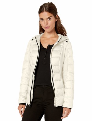 1 Madison Women's Down Packable Hooded Jacket Mixed with Jersey Knit