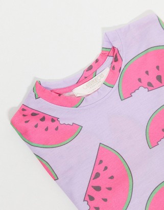 Outrageous Fortune nightwear cropped T-shirt in lilac watermelon print