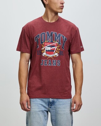 Tommy Jeans Men\'s Red Printed Washed College Tee Vintage ShopStyle - - T-Shirts