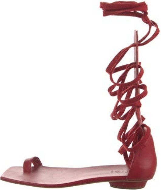 Tibi Leather Gladiator Sandals Red Wrap-Around Straps Unfortunately due to restrictions this item may not be eligible for shipping in all areas.