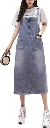 Lazutom Women's Pinafore Dresses Mid Length Long Casual Denim Jeans  Suspender Overall Dress (UK 8 - ShopStyle
