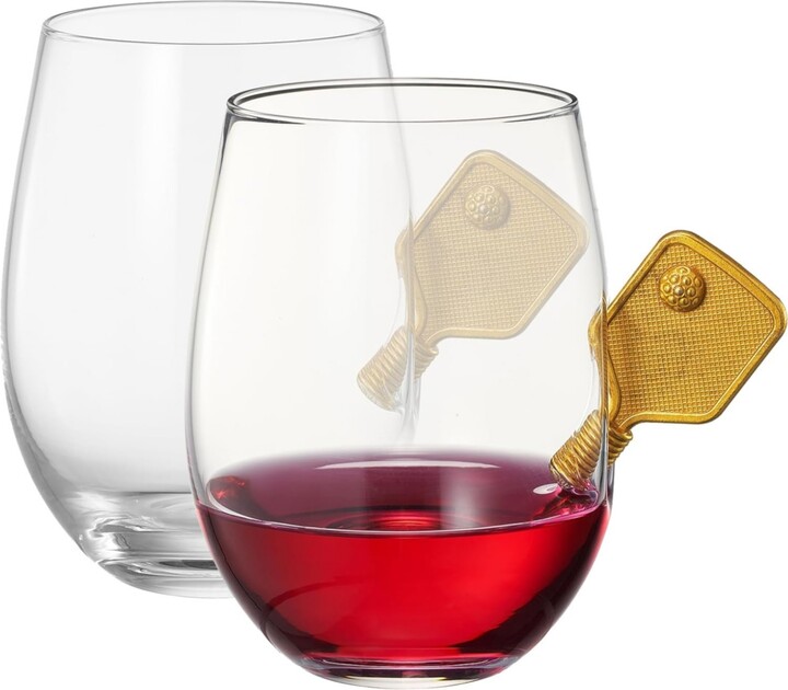 The Wine Savant Crystal Pickleball Stemless Wine Glasses, Set of 2