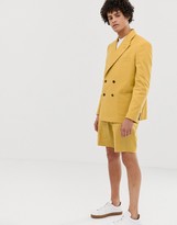 Thumbnail for your product : ASOS DESIGN boxy double breasted suit jacket in mustard linen