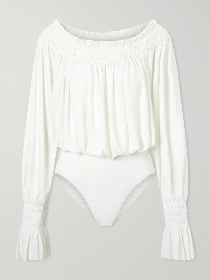 Norma Kamali Shirred Stretch-jersey Bodysuit - White
