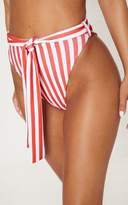 Thumbnail for your product : PrettyLittleThing Petite Red Striped High Waisted Bikini Bottoms