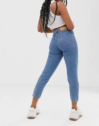 Noisy May distressed mom jean in blue - ShopStyle