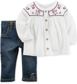 Carter's 2-Pc. Embroidered Tunic and Jeans Set, Baby Girls (0-24 months)