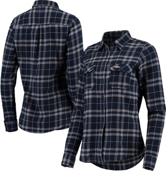 Antigua Women's Navy and Gray Denver Broncos Stance Flannel Button-Up Long Sleeve Shirt