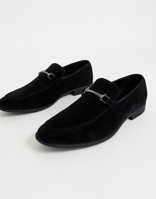 ASOS DESIGN Wide Fit loafers in black faux suede with snaffle