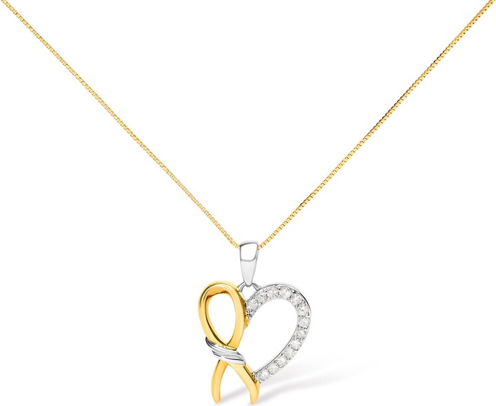 Haus of Brilliance 10K Yellow Gold Plated Silver 1/5 Cttw Diamond Ribbon Heart Pendant Necklace