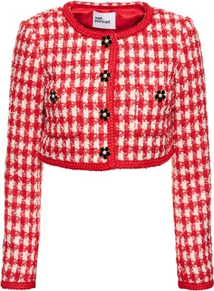A Vintage Chanel Red and White Cropped Boucle Jacket at 1stDibs