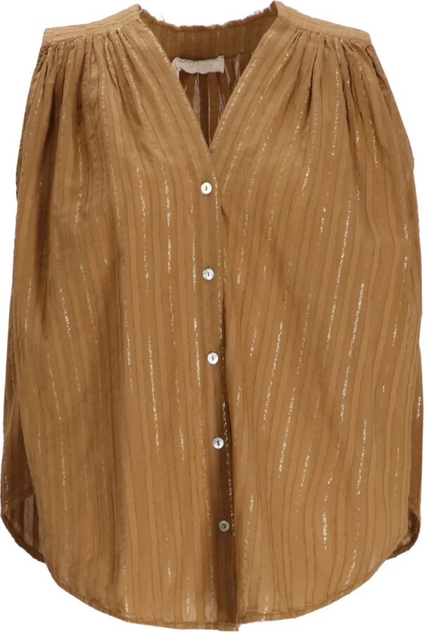Devotion Iris metallic-striped cotton blouse